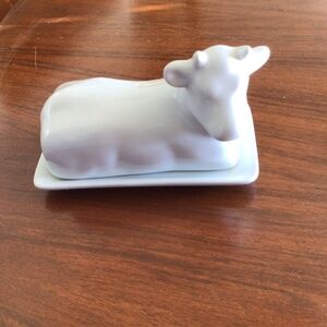 White Butter Dish with Cow Lid